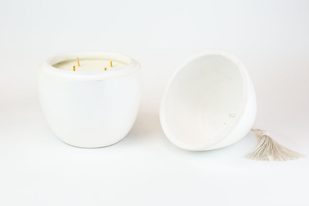 Moroccan Scented Egg Candle – Tadelakt Candle with Tassel (Multiple Sizes + Scents)