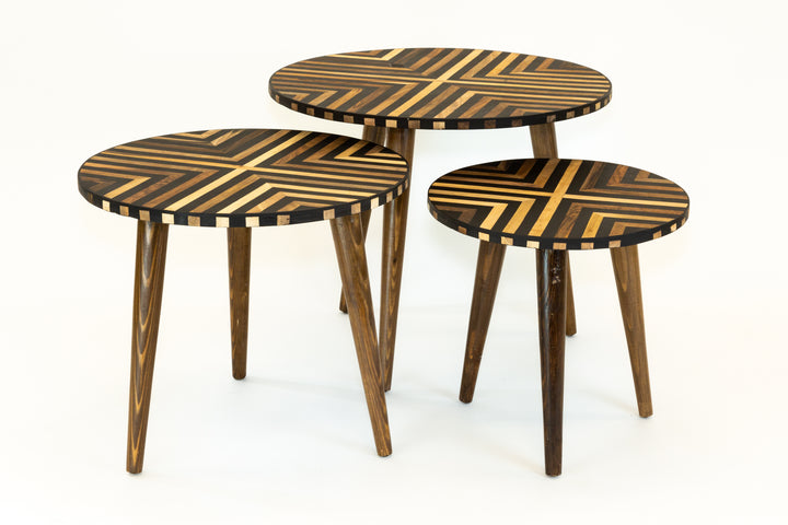 Black & Wood Nesting Coffee Tables — Set of 3