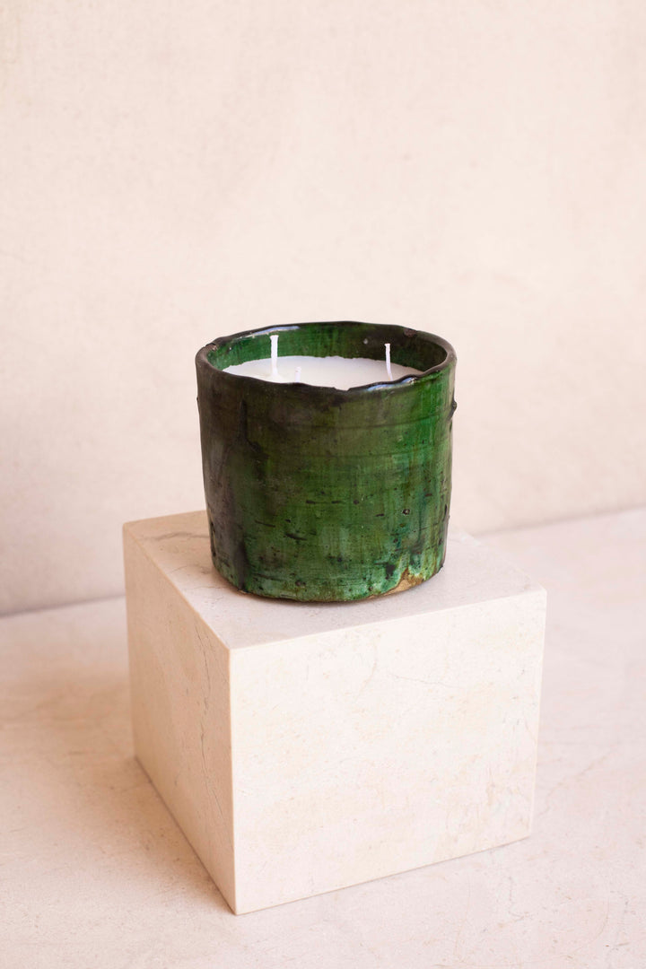 Moroccan Tamegroute Scented Candle – Ceramic Candle with Unique Green Glaze