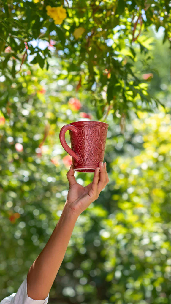 Handcrafted Pink Ceramic Mug, Moroccan Artisan Mug, Unique Coffee Cup, Moroccan Mug