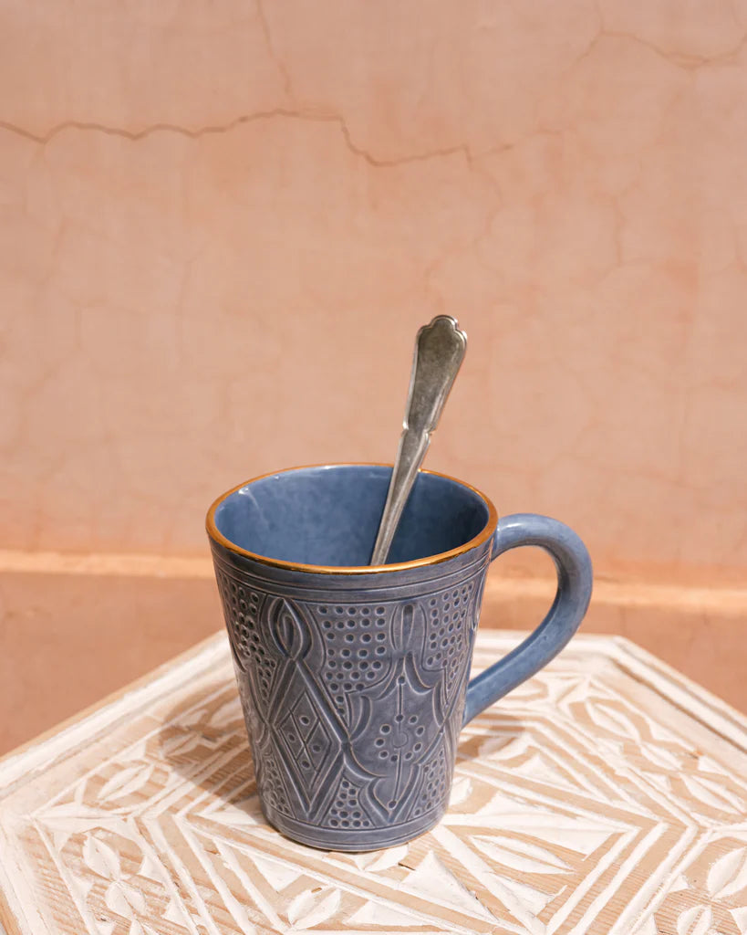 Handcrafted Blue Ceramic Mug, Moroccan Coffee Mug, Artisan Drinkware