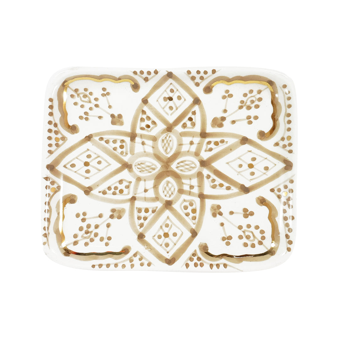 Top view of Moroccan Tray – Handcrafted ceramic tray with intricate 12k gold detailing