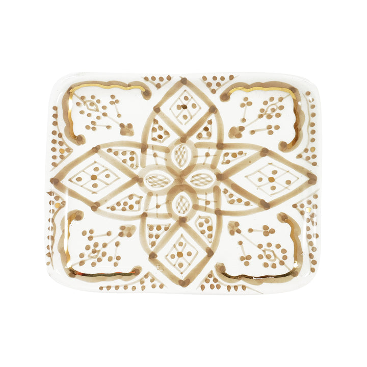 Top view of Moroccan Tray – Handcrafted ceramic tray with intricate 12k gold detailing