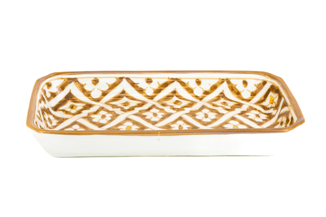 Side View of Fassia Rectangular Tray – Handcrafted Moroccan Ceramic Tray with Detailed Design