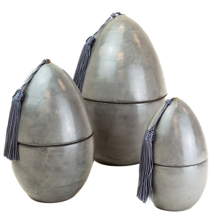 Silver Moroccan Egg Candle set with tassels in various sizes