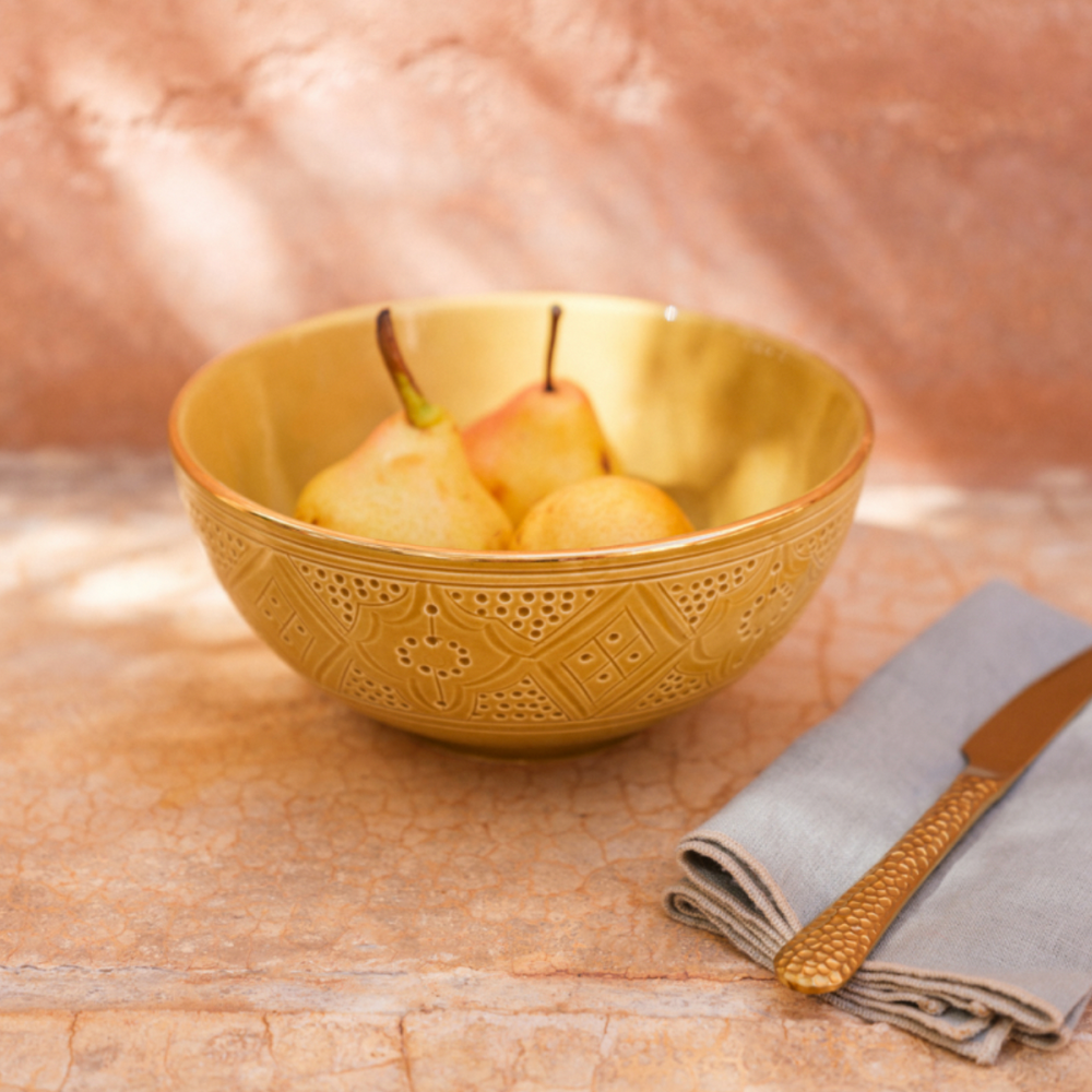 Beige Ceramic Bowl with Pattern, Unique Moroccan Serving Bowl, Artistic Ceramic Tableware