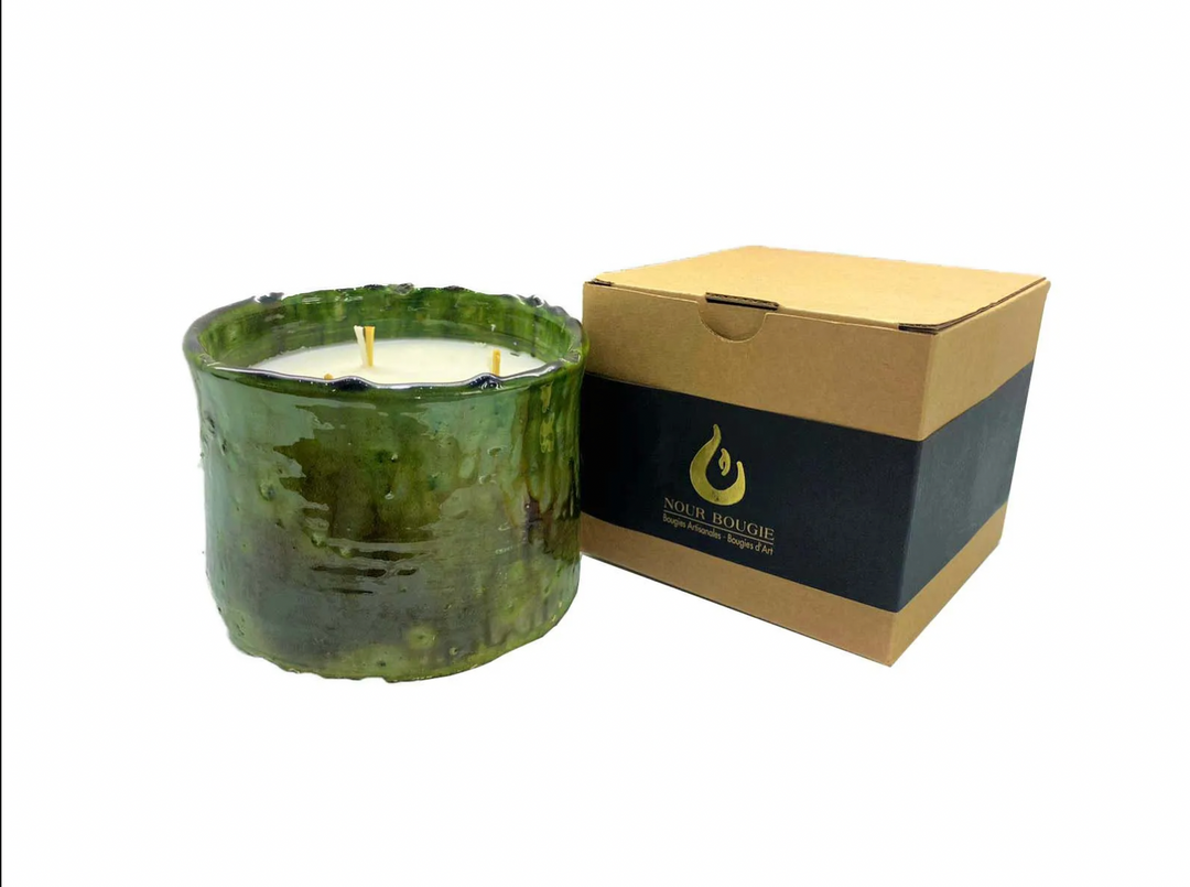 Moroccan Tamegroute Scented Candle – Ceramic Candle with Unique Green Glaze