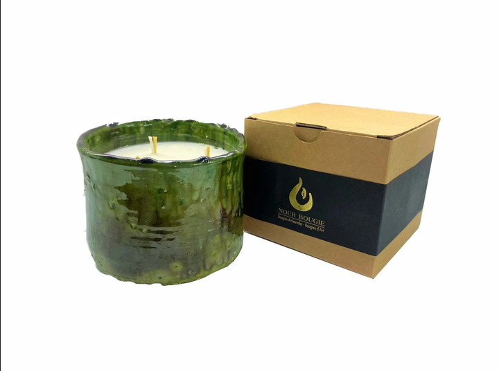 Moroccan Tamegroute Scented Candle – Ceramic Candle with Unique Green Glaze