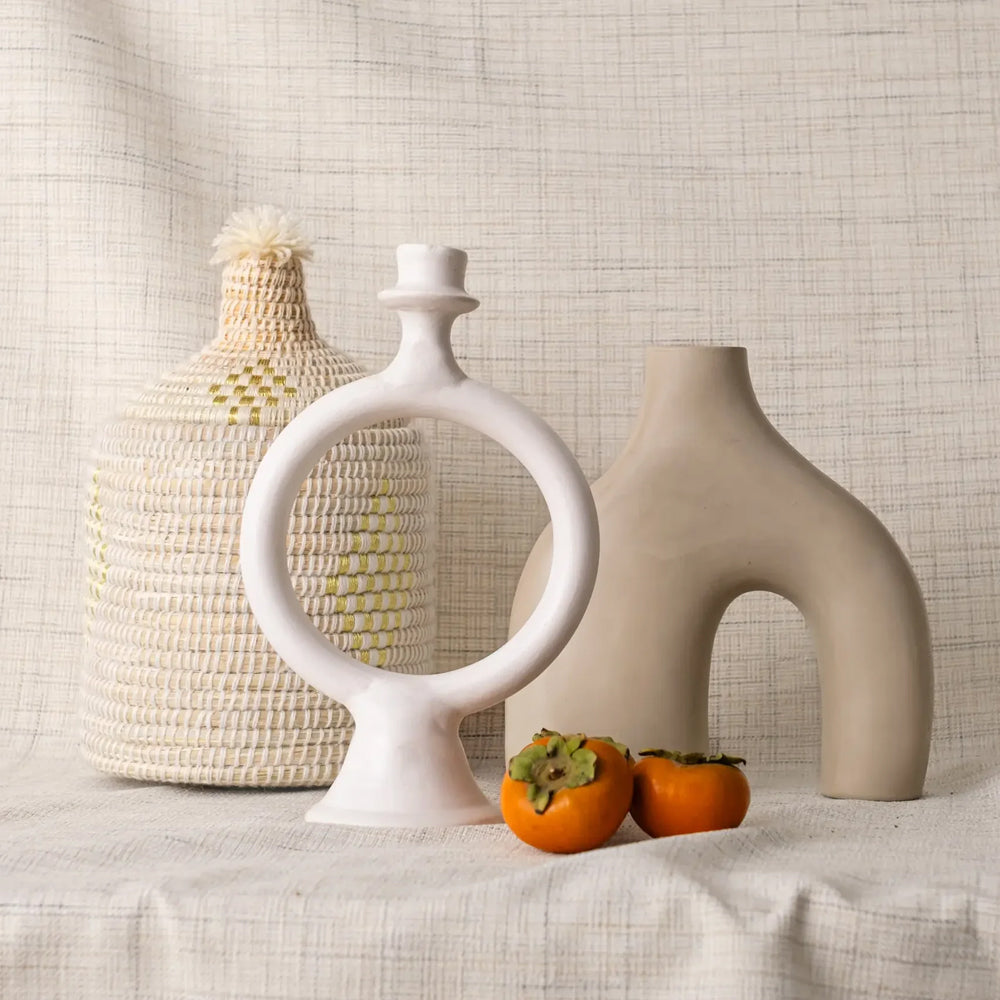 Handmade Moroccan Tadelakt Candle Holder – Modern Sculptural Design