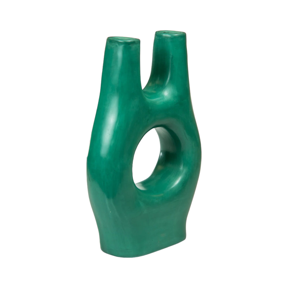 Abstract Green Vase, Artisan Crafted Green Ceramic Sculpture, Authentic Moroccan Décor