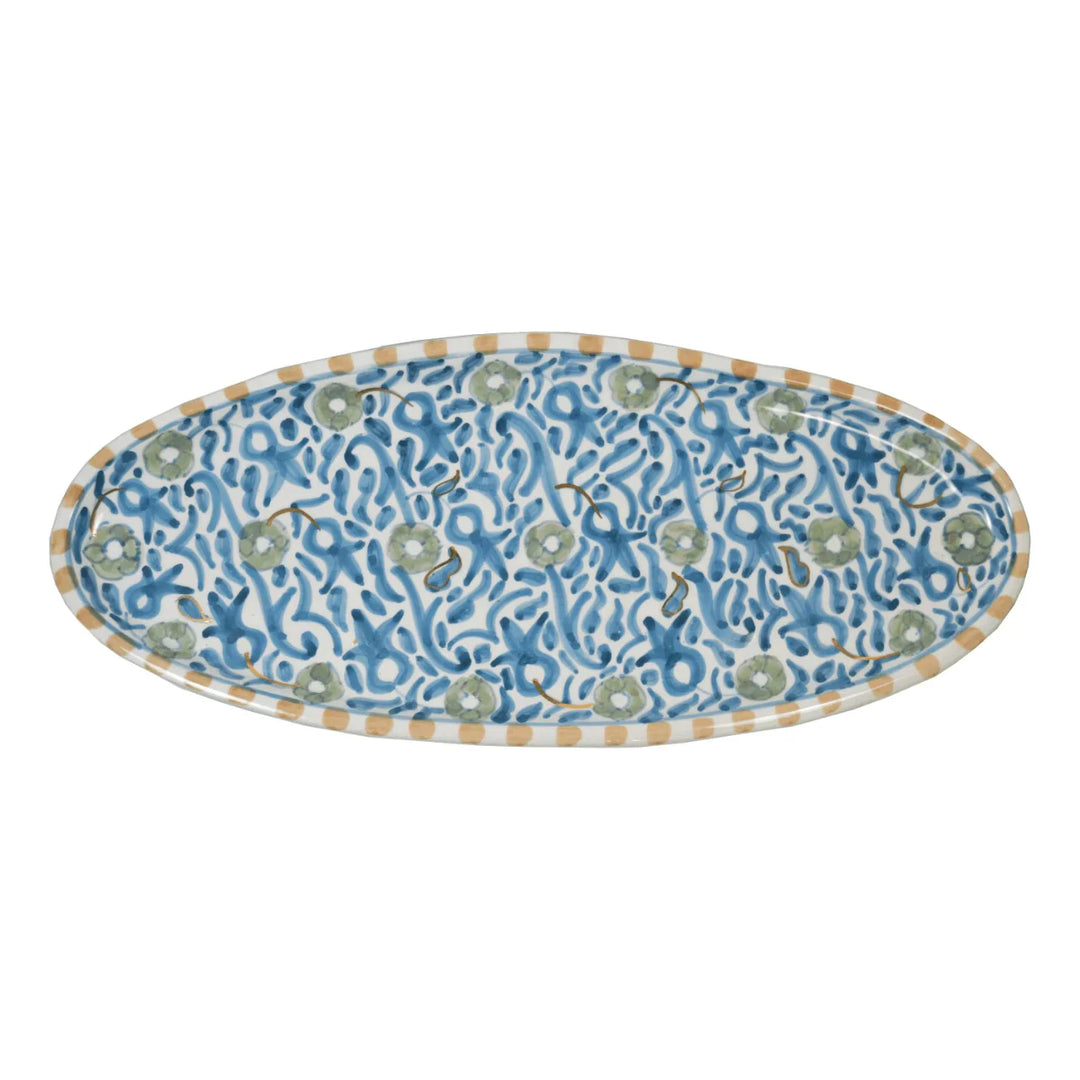 Blue and Green Floral Ceramic Serveware, Perfect for Modern and Traditional Decor