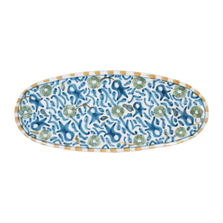 Handcrafted Moroccan Tableware - Blue and Green Floral Ceramic Platter