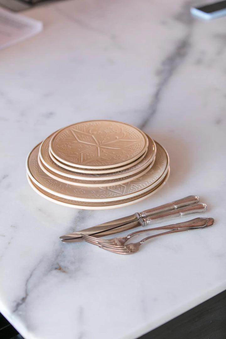 Handcrafted Moroccan Ceramic Plate – Engraved Ochre Dish for Serving or Decor