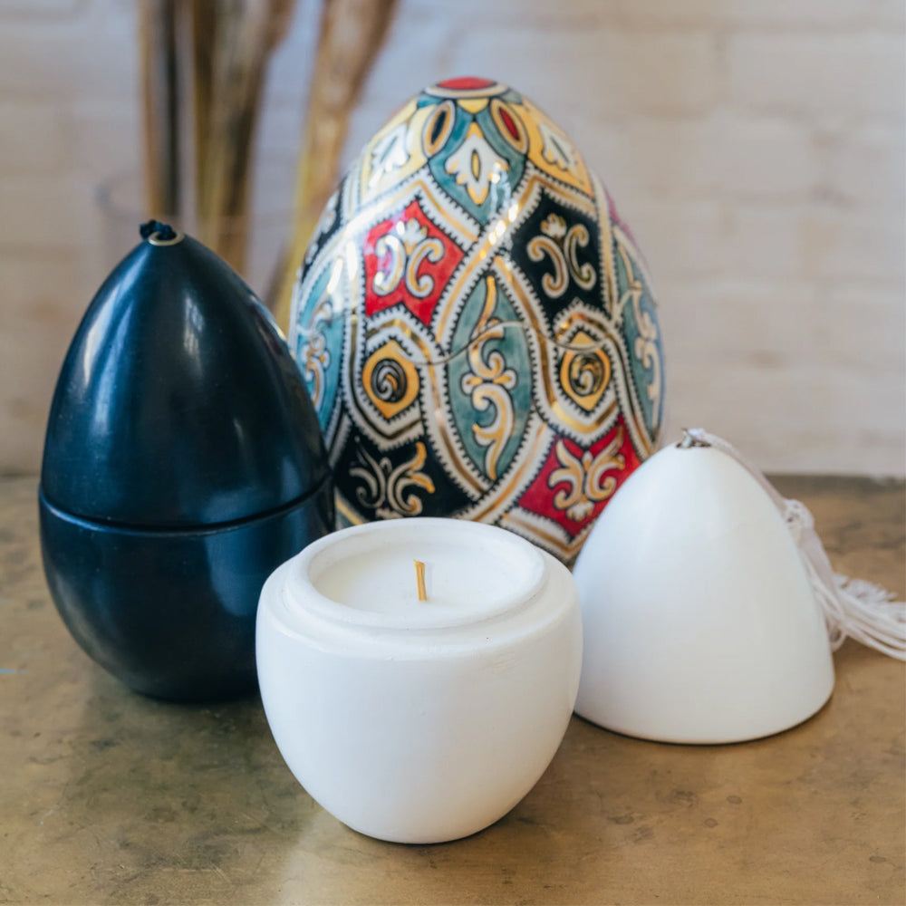 Handpainted Multicolor Ceramic Candle, Elegant Moroccan Egg-Shaped Candle, Decorative Home Fragrance