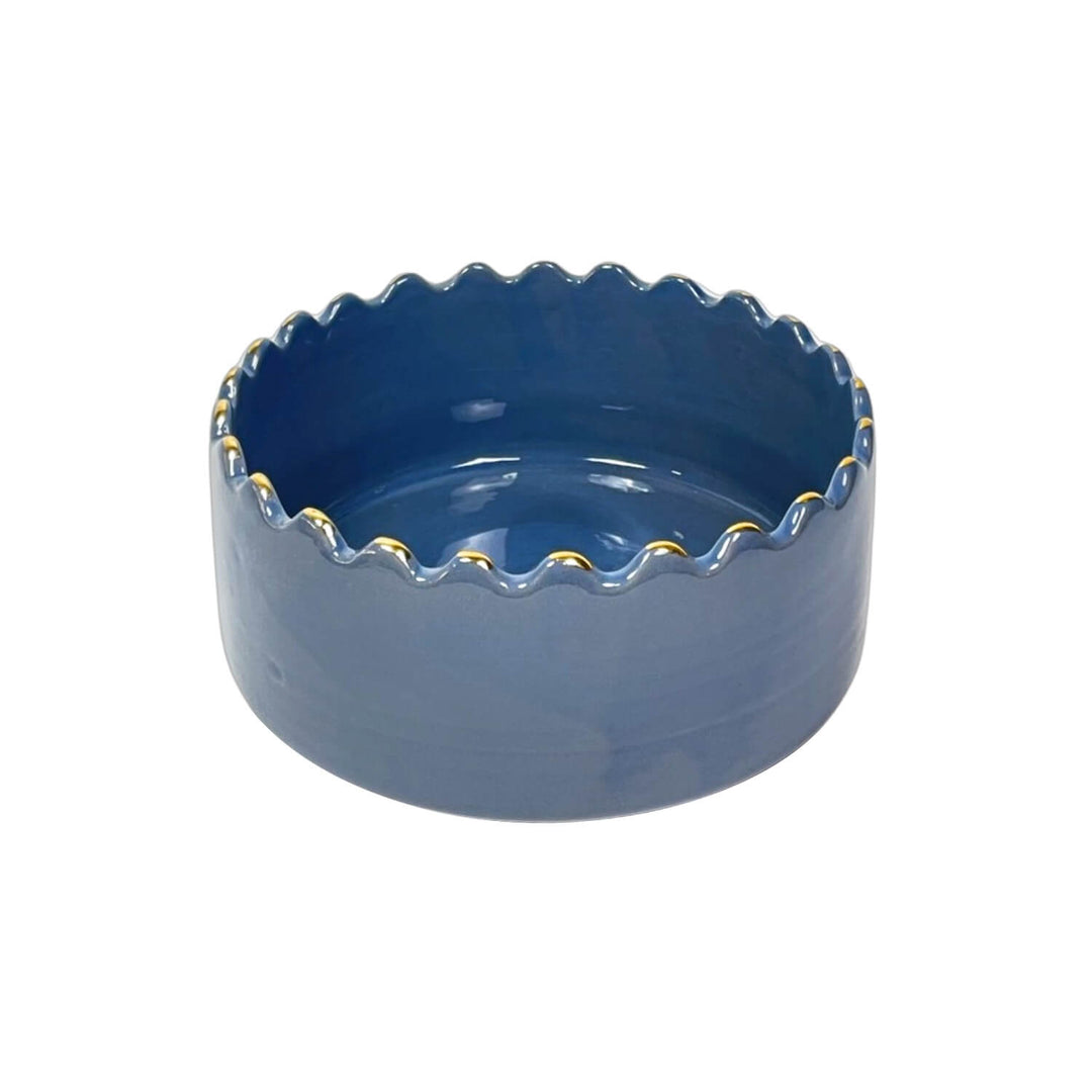 Handmade blue stoneware scalloped edge bowl by CLAY