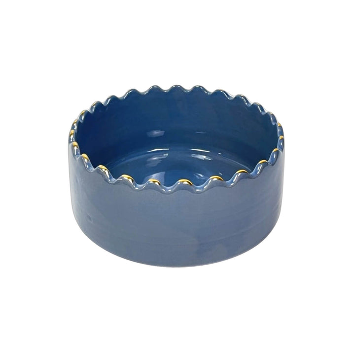 Handmade blue stoneware scalloped edge bowl by CLAY
