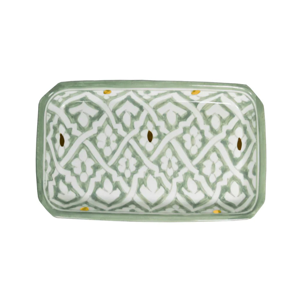 Handmade Moroccan Rectangular Ceramic Serving Tray - Green, Unique Serveware, Moroccan Tableware