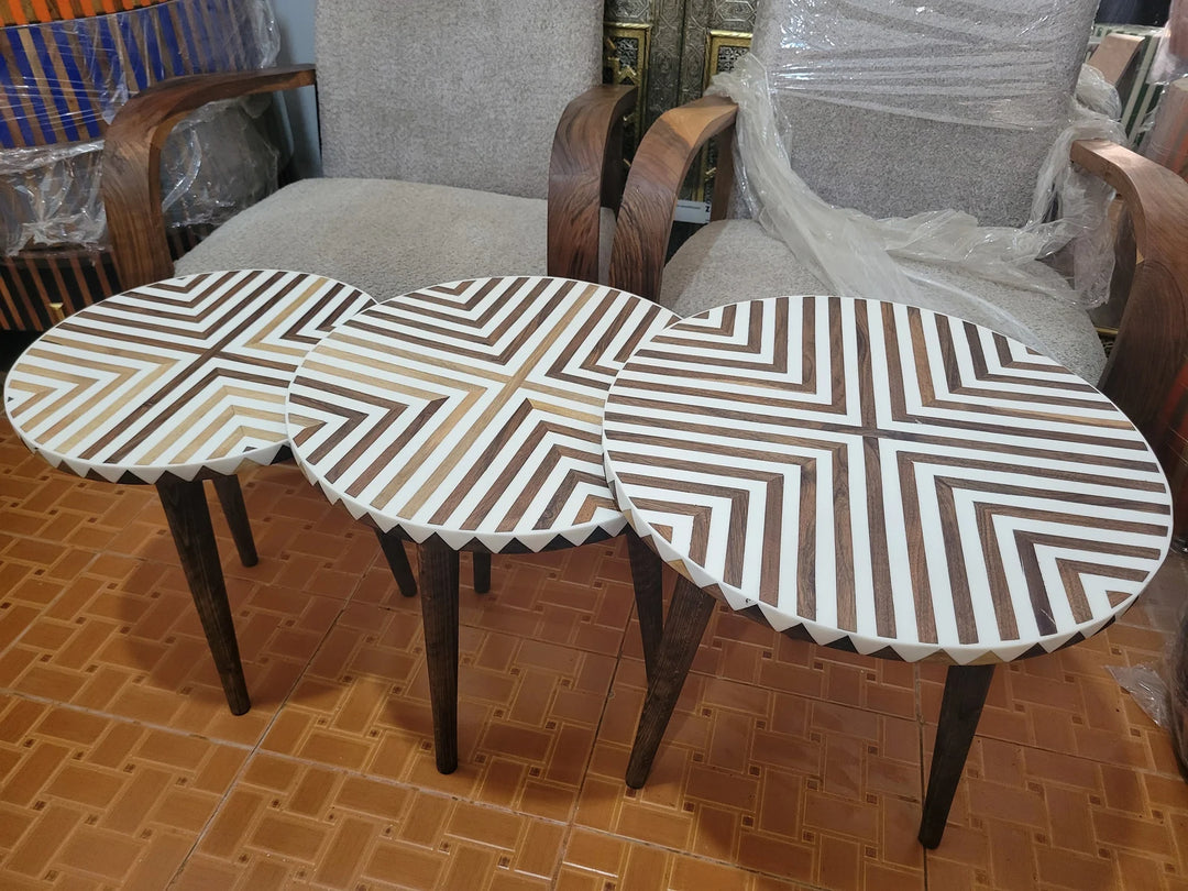 White & Wood Nesting Coffee Tables — Set of 3