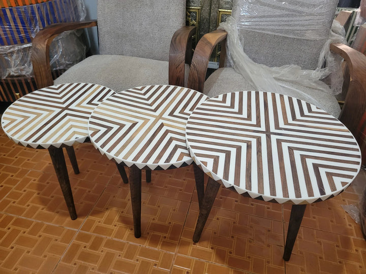 White & Wood Nesting Coffee Tables — Set of 3
