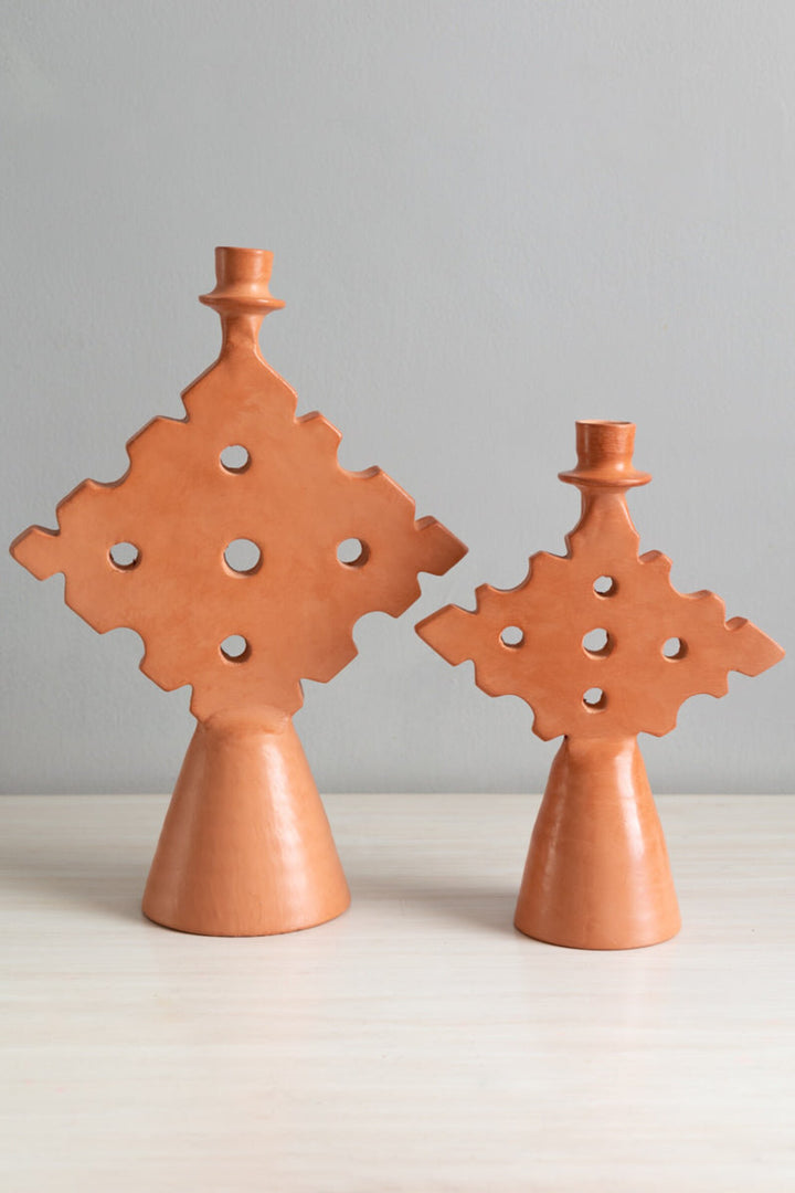 Terracotta Orange Diamond Tadelakt Candle Holder