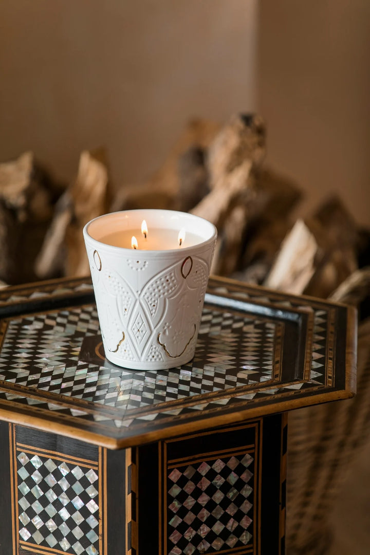 Handcrafted Engraved Flared Orange Ceramic Scented Candle