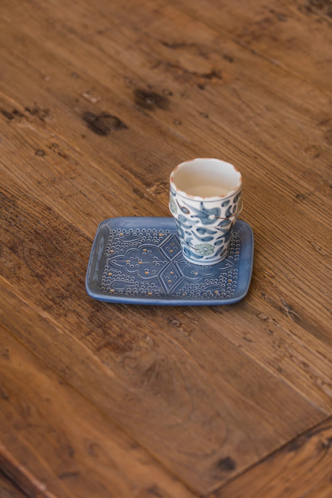 Moroccan Engraved Blue Ceramic Tray