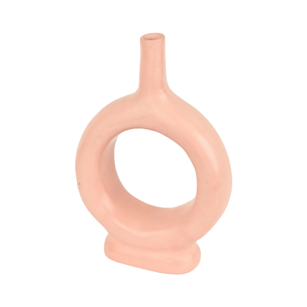 Handcrafted Moroccan Ceramic Beige Pink Vase - Statement Piece, Unique Moroccan Pink Ring Vase Sculpture - Ceramic Home Décor