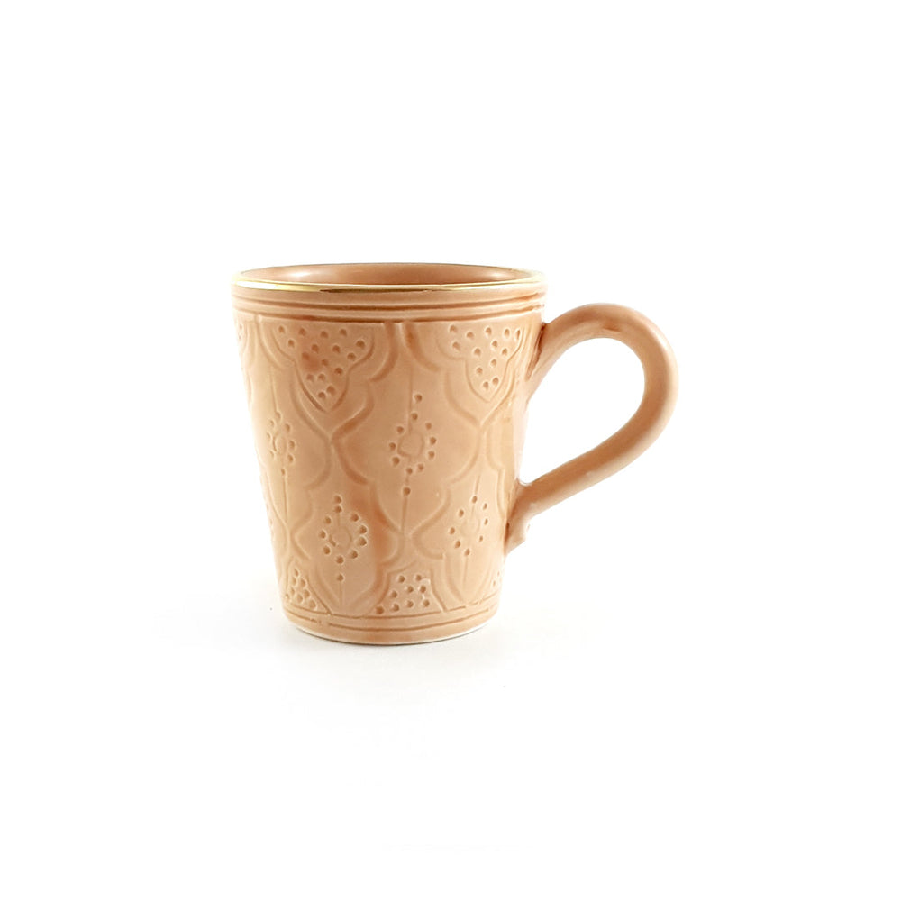 Handcrafted Beige Ceramic Mug with Handle, Unique Moroccan Coffee Cup, Artistic Ceramic Mug