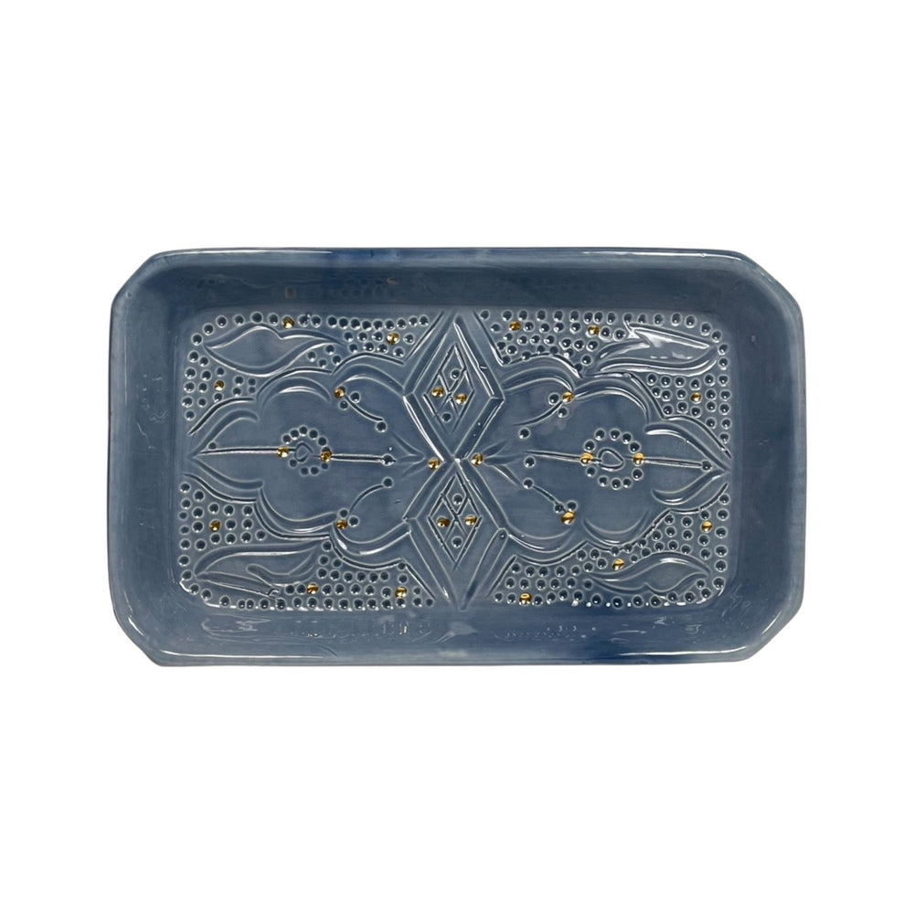 Handmade Engraved Moroccan Blue Ceramic Tray - 1